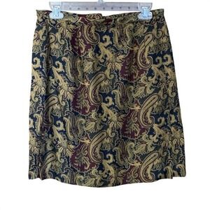 VTG Casual Corner Paisley Silk Blend Mini Skirt Short 12 Petite Old Money Preppy